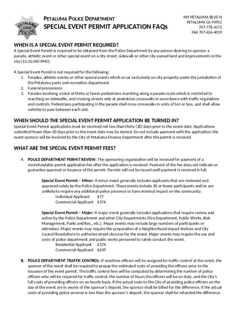 Petaluma Police Department SPECIAL EVENT PERMIT ... Doc Template ...