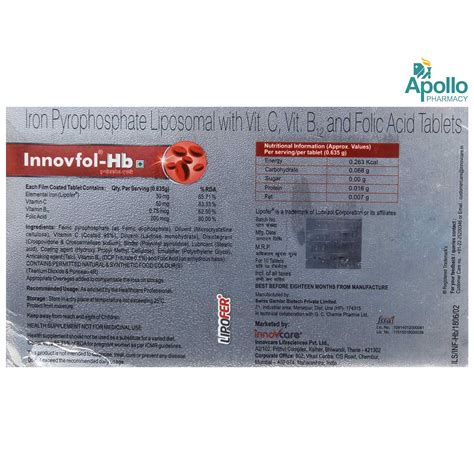 Innovfol-Hb Tablet 10's Price, Uses, Side Effects, Composition - Apollo ...