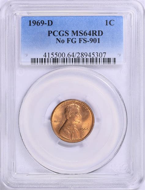 1969-D Lincoln Cent No FG FS-901 PCGS MS-64 RD (Item 1788900 ...