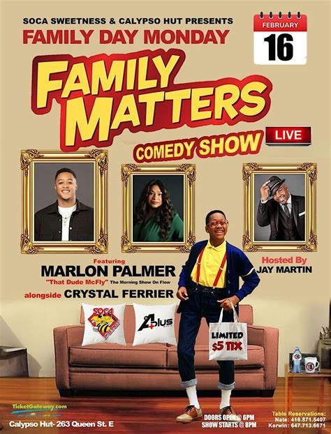 FAMILY MATTERS COMEDY SHOW, Calypso Hut, Brampton, 16 February 2026 ...
