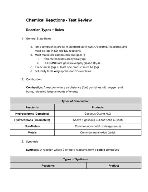 Chemical Reactions Test Review - Chemical Reactions - Test Review ...