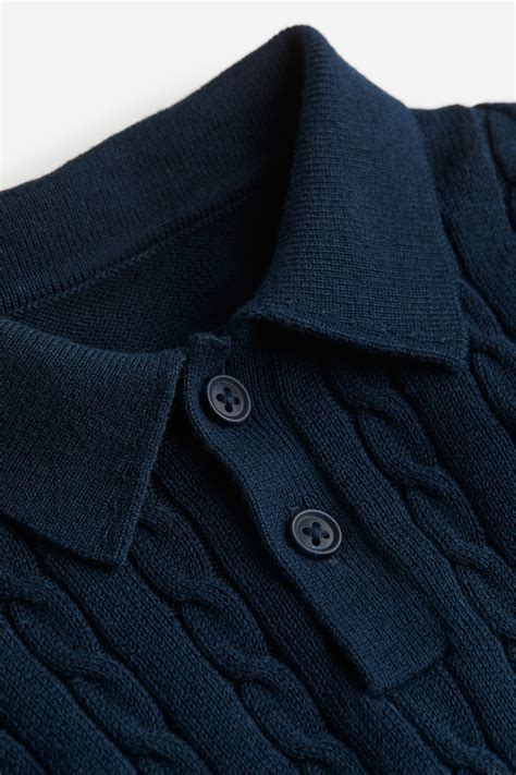 Navy blue Cable-knit Polo Sweater for kids | H&M CA
