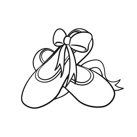 Pointe shoes clipart, ballet shoes with bow outline simple flat vector ...