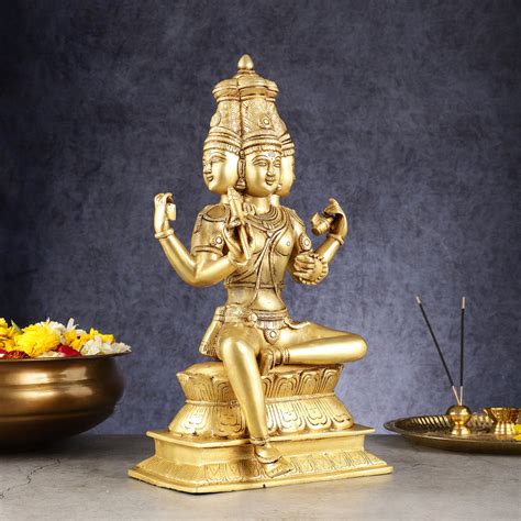 Pure Brass Seated Lord Brahma Sculpture - 16 inch – Budhshiv.com