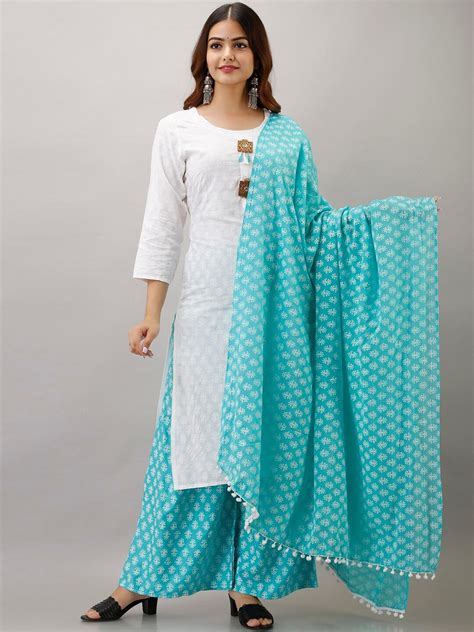 BARKHA FAB Women White Ethnic Motifs Empire Kurti with Sharara & With ...