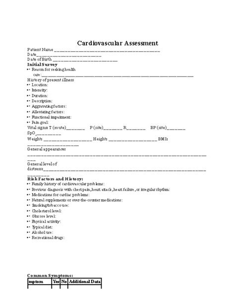 Cardiovascular Assessment and Guide for Practice - Cardiovascular Assessment Patient Name - Studocu