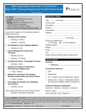 Fillable Online bakeridi edu 2011 Registration form and TAX INVOICE ...