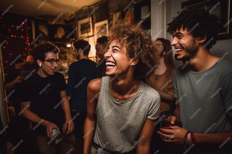Premium AI Image | A group of people are laughing and laughing in a bar.