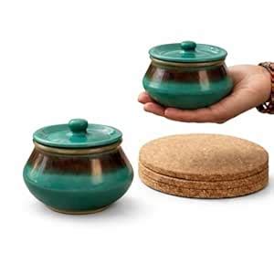 Buy BRINNS Ceramic Handi Set | Teal 300 ml, Set of 2 Serving Handi ...
