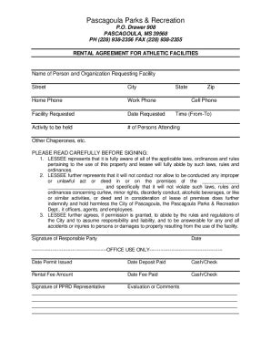 Fillable Online Sports Complex Field Rental Agreement - City of ...