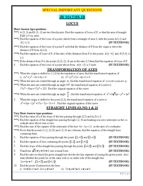 Revised Final MAT-IB Special Important Questions on Locus and Straight ...