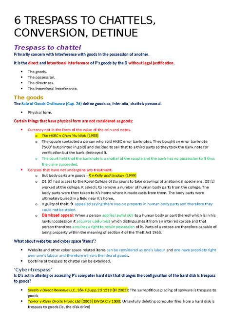 6 LAW 101: Trespass to Chattels, Conversion, and Detinue Explained ...