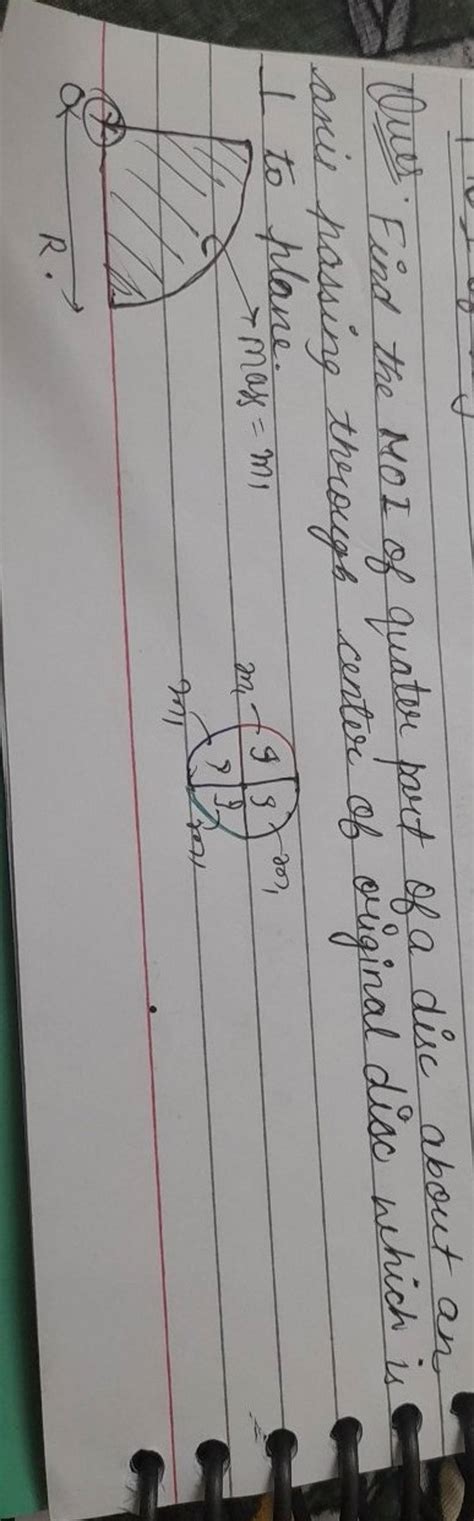 Ques. Find the MOI of quater part of a disc about an axis passing through..