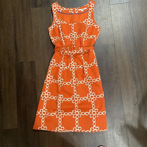 Boden Women's Orange and White Dress | Depop