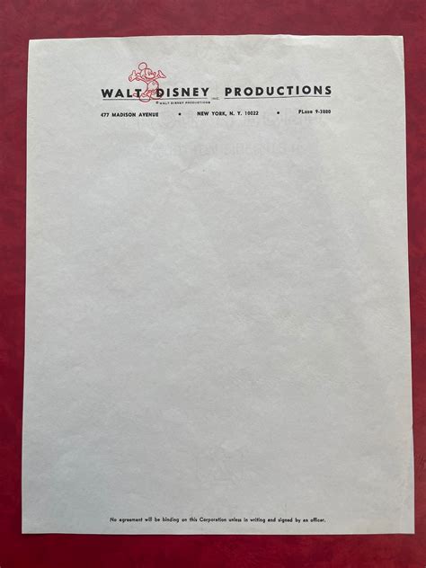 Buy Walt Disney Productions Letterhead Official Stationary Paper Unused ...