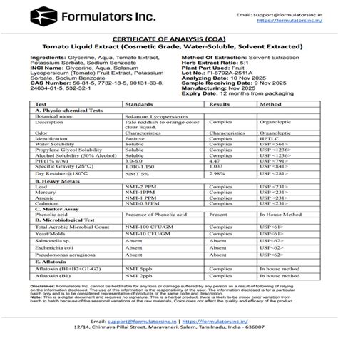 Natural Liquid Extracts - Cosmetic Grade Plant Extracts - Formulators Inc
