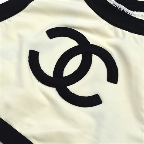 Chanel Vintage Black Ivory CC Two Piece Tank Boy Short Bikini Swimsuit ...