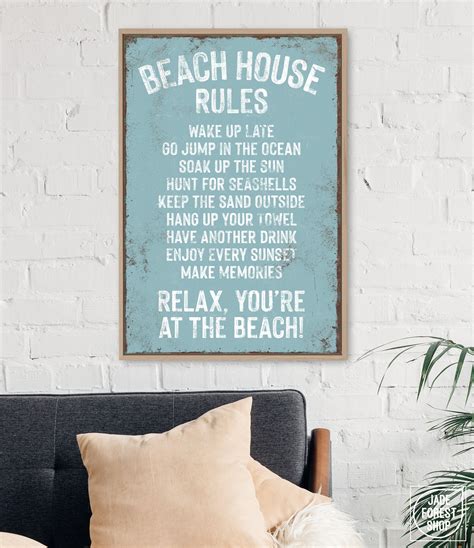 Vintage BEACH HOUSE RULES Sign, Tide Blue Sign Art Print, Custom Beach ...