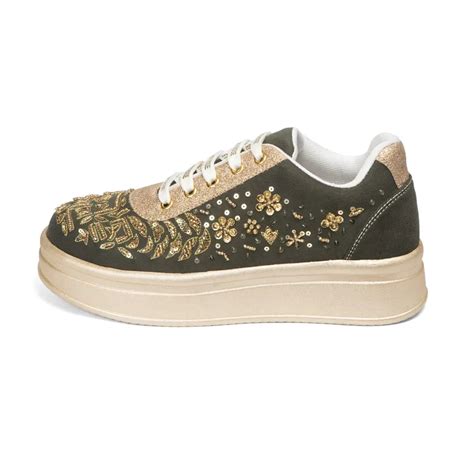 The Odette Luxury Golden Flora Embellished Trainer – Rettrose India