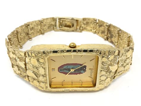 10k Yellow Gold Nugget Watch Link Geneve Guadalupe Diamond Watch 7-7.5 ...