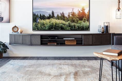 Gray Floating TV Stand Wall Mount Entertainment Center Console - Arc ...