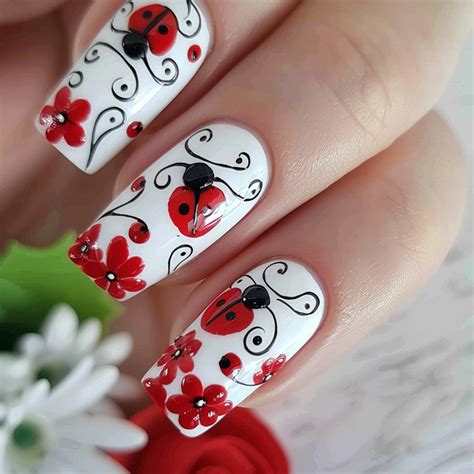 Charming Floral & Ladybug Nail Art - A Blossoming Touch in 2024 ...