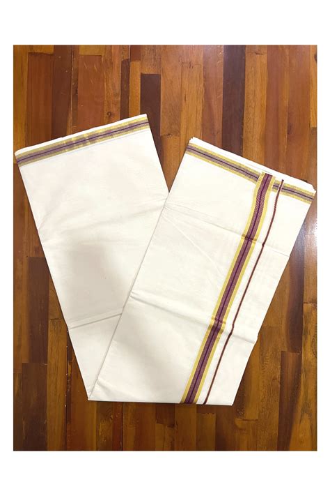 Kerala Pure Cotton Plain Saree with Kasavu and Purple Border ...