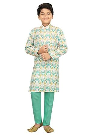 Buy AHHAAAA Kids Ethnic Silk Blend Kurta Pajama Set for Boys (5-6 Yrs ...