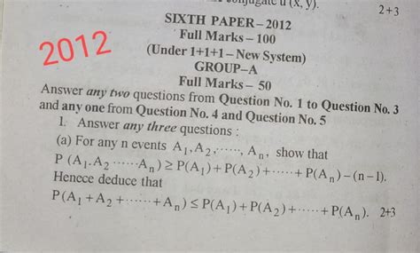 Probability question and answers 2 - SIXTH PAPER- ' Full Marks - 100 ...