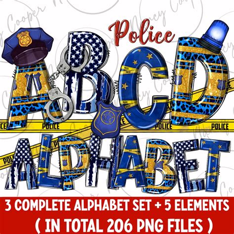 Police Alphabet Png Files Bundle, Police Doodle Letters Png, Glitter ...
