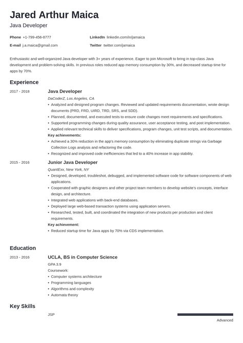 Image result for Java Developer Resume