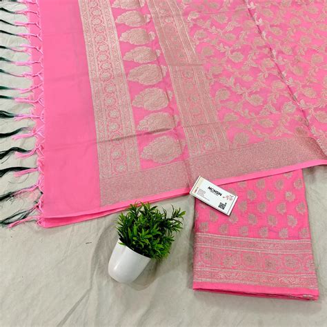 Baby Pink Tedhi Patti Katan Silk Banarasi Suit – Mohsin Textiles