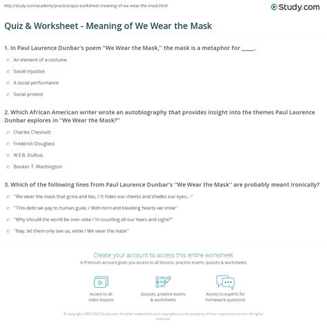 Quiz & Worksheet - Meaning of We Wear the Mask | Study.com