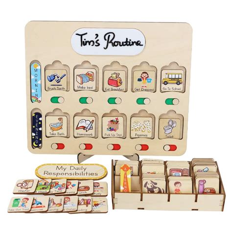 Tinykidz Wooden Chore Chart For Kids Visual Schedule Routine Chart ...