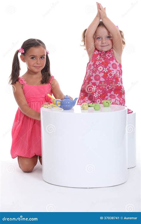 Children Having a Tea Party Stock Image - Image of amusement, cookout ...