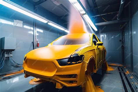 Premium AI Image | Painting and coating system spraying paint onto car with robotic arm moving ...