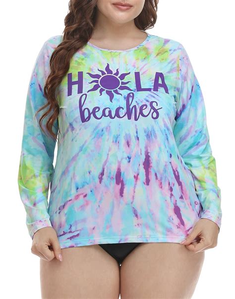 HDE Women's Plus Size Rash Guard UPF 50 Long Sleeve Swim Top Tie Dye 3X ...