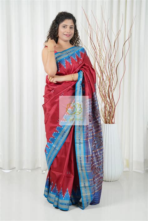 Bandha Border Khandua Ikkat Silk Saree - Maroon – My Clothing Treasure