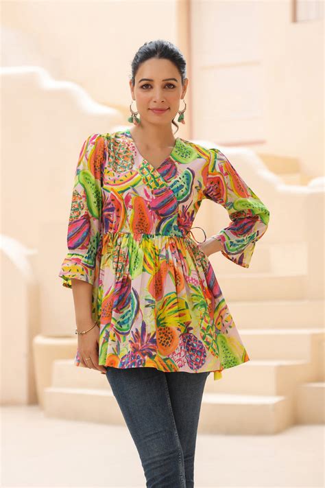 Multi Floral Print Cotton Empire Top – Rain & Rainbow