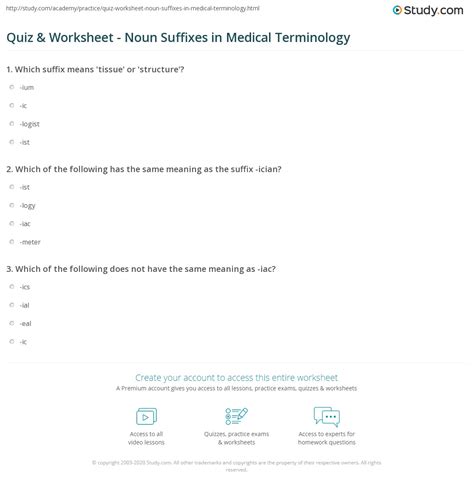 Quiz & Worksheet - Noun Suffixes in Medical Terminology | Study.com