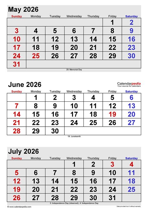June 2026 Calendar | Templates for PDF, Excel and Word