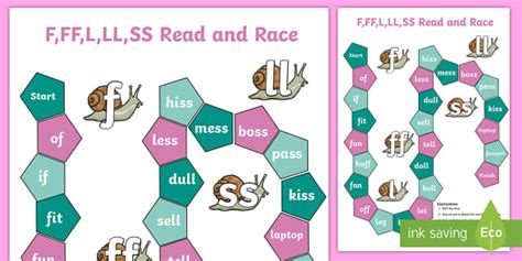 F,FF,L,LL,SS Phonics Read and Race Game