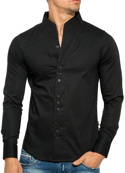 l.a.b 1928 Mens Shirt Long Sleeve Shirt Slim Fit Casual Stand-up Collar ...