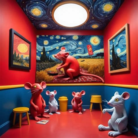 Red Rubber room with rats cartoon crazy and grimace...