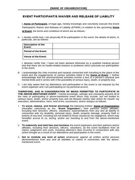 Image result for Waiver Statement Example