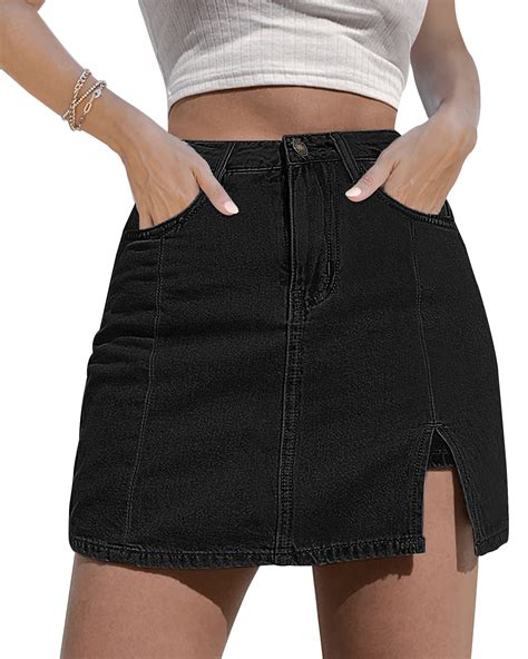 luvamia Skorts Skirts for Women Denim Mini Skirt Side Slit with High ...