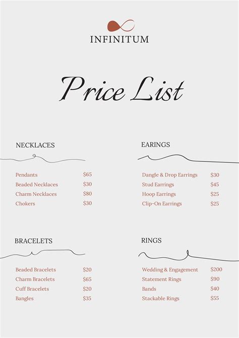 Price List Onlyfans Menu Template