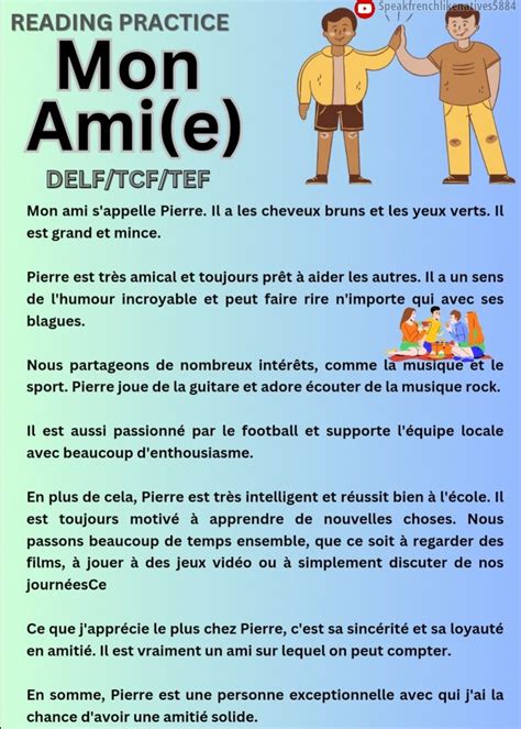 French Reading | Mon ami(e) | Basic french words, Learn french, French ...