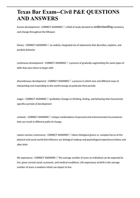 Texas Bar Exam--Civil P&E QUESTIONS AND ANSWERS - Texas Bar --Civil P&E ...