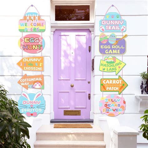 Easter Sign Cutouts Banner Welcome Easter Hanging Sign Bunny Eggs Decor ...